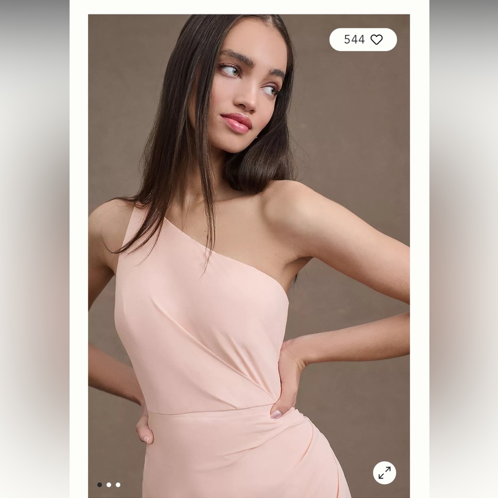 BHLDN Pink Asymmetrical One Shoulder Dress with Slit - Picture 2 of 4